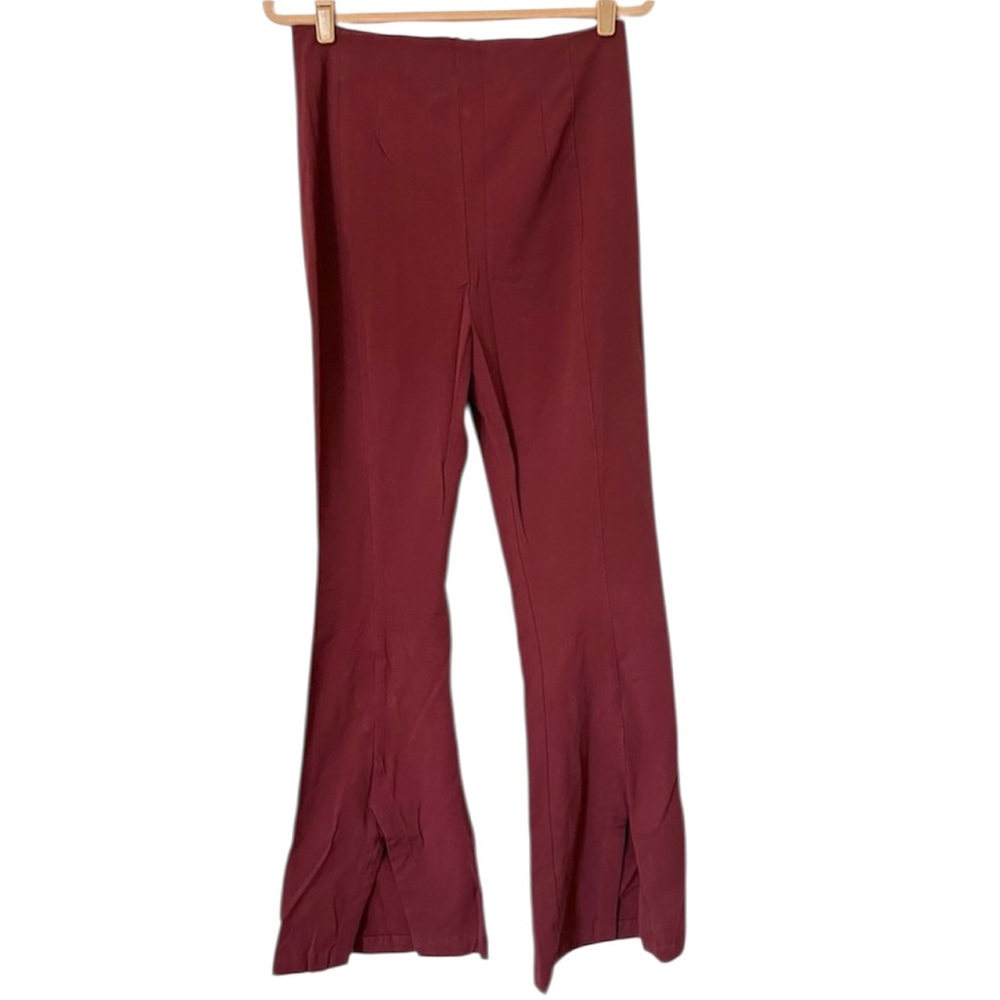 Free People Real Deal Slit Flare Stretch Pants Maroon Womens Large Boho - Picture 2 of 12